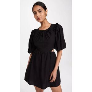 Moon River Anthropologie Mini Dress Open Back Puff Sleeve Lined Black Sz L*